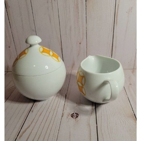 Mid Mod MIKASA PIVOTAL TANGENTS ORANGE Sugar Bowl & Lid CREAMER Ben Seibel VTG - Picture 4 of 11